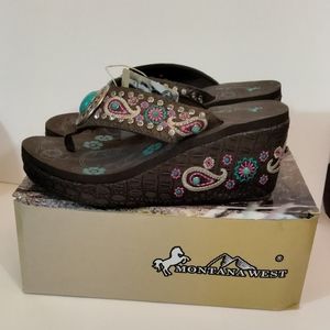 Montana West Brown Turquoise Flip Flop sz 9 back stock clean out
